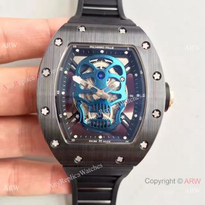 Swiss Grade AAA Richard Mille Skull Watch Black Ceramic Blue Dial